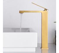 IMEX - Rubinetto monocomando lavabo alto | rubinetto bagno miscelatore acqua fredda e calda | rubinetto lavabo sopra piano | risparmio idrico | serie Pisa | colore oro spazzolato