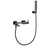 Imex - Rubinetto monocomando per vasca da bagno con doccia, Black Gun Metal PVD, moderno miscelatore da parete con beccuccio, teledoccia, flessibile e supporto, set di rubinetti per vasca da bagno