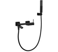 Imex - Rubinetto monocomando per vasca da bagno con doccia, nero opaco, moderno miscelatore da parete con beccuccio, doccetta, flessibile e supporto, set di rubinetti per vasca da bagno
