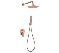 IMEX Set doccia da incasso monocomando in oro rosa spazzolato acciaio e ottone soffione Ø25 miscelatore 35 mm flessibile PVC Delos