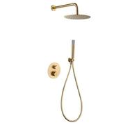 IMEX - Set doccia termostatico da incasso con spruzzatore a parete - Doccia a incasso termostatica - Geriferia Bagno con controllo temperatura (oro spazzolato)