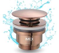 IMEX - Valvola CLick Clack Lavello Universale | Tappo Lavabo Click Clack | Valvola per Lavandino Clic Clac | Valvola Scarico Lavabo | Colore Oro Rosa Spazzolato | Valvola in PVC