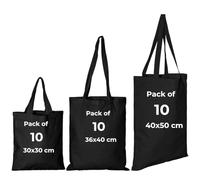 IMFAA Borsa per la spesa in tela riutilizzabile, confezione da 10, 100% cotone, ideale per stampa e ricamo multicolore, fodera in cotone, lavabile in lavatrice, unisex per adulti, Nero , Large(50x40+