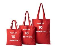 IMFAA Borsa per la spesa in tela riutilizzabile, confezione da 10, 100% cotone, ideale per stampa e ricamo multicolore, fodera in cotone, lavabile in lavatrice, unisex per adulti, Rosso, Large(50x40+