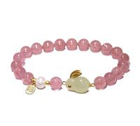 IMGASDCSD catene a catena, regolabili; Braccialetto coniglio in argento sterling con perle di giada Hetian e quarzo fragola da 8 mm, multicolore(Onecolor)