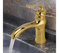 imiiHO 061 Rubinetto per Lavandino da Bagno, Ottone, Oro Cromato, Tubi inclusi, Sifone non incluso