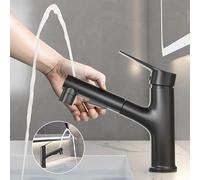 ImiiHO 066 Rubinetto per lavello con spruzzatore estraibile, maniglia singola, nero, ottone e costruzione ABS