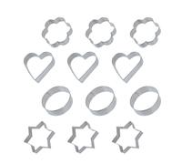 IMIKEYA 12 pezzi Tagliapasta per biscotti in metallo resistente al calore con forme di fiore cuore stella e rotondo antiruggine e adatto per pasticceria fai da te