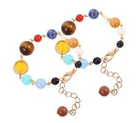IMIKEYA 2 pezzi Braccialetto del Sistema Solare Regolabile con Perline di Pietra Naturale Bracciale con Otto Pianeti Design Unico per Donna Regalo Gioielli Astronomici
