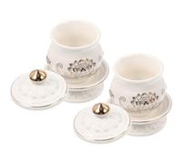 IMIKEYA 2 Pezzi Coppa di Offerta Ceramica Bianca Loto, Vassoio e Coperchio | Stile Retrò ed Elegante, Base Stabile Lucidata, per Acqua e Cenere D'incenso, Decorazione D'altare