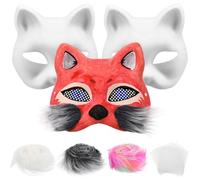 IMIKEYA 3 mascherine per gatti da dipingere, maschera per gatti con pelliccia e rete per gli occhi, maschera per gatti bianca per Halloween Party Maskerade Cosplay