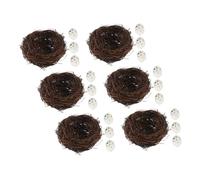 IMIKEYA 6set Nido Artificiale in Rattan Uova Realistiche Decorazione Pasquale per Giardino Casa Cortile Matrimonio e Natale