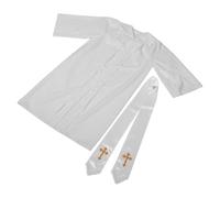 IMIKEYA Abito da Prete Uomo Bianco in Poliestere per Cosplay e Feste | Stola e Fascia Incluse, Vestibilità Regolabile, Stile Tradizionale Look Autentico