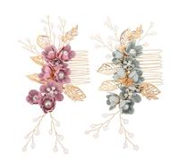 IMIKEYA Accessorio Chioma da Sposa 2 Pezzi Pettine Floreale e Perle Copricapo da Matrimonio Handmade Fermaglio Sicuro Adatto per Cerimonie ed Eventi Formali