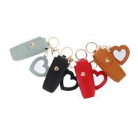 IMIKEYA Astuccio portatile per 4 rossetti con portachiavi mini organizer per trucco da viaggio piccolo per labbra nei colori giallo verde rosso e nero con specchio cuore