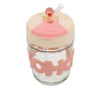 IMIKEYA Bicchiere Doppio Facile da Lavare in Vetro da 350ml con Coperchio e Cannuccia, Resistente a Caldo e Freddo per Casa e Attività All'aperto
