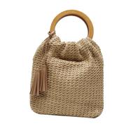 IMIKEYA Borsa da donna a mano in legno rotonda borsa a tracolla versatile per spiaggia viaggio e diario