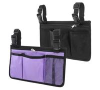 IMIKEYA Borsa sospesa laterale per sedia a rotelle, 2 pezzi, organizer per braccioli nero e viola, borsa per riporre accessori e uso quotidiano