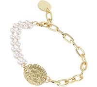 IMIKEYA Bracciale Asimmetrico con Perle e Catena Decorativa da Donna, Bracciale da Polso Ciondoli a Testa Umana, Misura Regolabile, Gioielli Femminili Adatto per Regali e Uso Quotidiano
