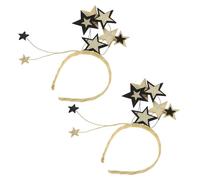 IMIKEYA Cerchietto per feste di anno e compleanno, 2 pezzi, design a stella a cinque punte luccicante oro e nero, accessorio leggero e flessibile, per bambine e fasce festive gemme