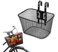 IMIKEYA Cestino per Bicicletta Anteriore in Ferro Nero Struttura a Rete Quadrata, Design Ventilato e Installazione Rapida, per Viaggi e Trasporto di Frutta e Verdura