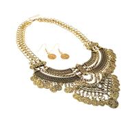 IMIKEYA Collana Bavaglino con Pendente in Stile Bohémien e Set di Orecchini Combinazione di Gioielli Etnici Catena Spessa per Donna Adatta per Festival e Festività