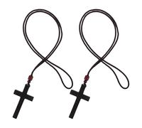 IMIKEYA Collana con ciondolo a croce in legno nero ebano 2 pezzi girocollo religioso unisex collana crocifisso per preghiera e regali di gioielli per uomini e donne