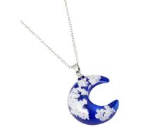 IMIKEYA Collana con luna delicata in resina trasparente ciondolo sferico blu e bianco catena per donna di media lunghezza gioielli estetici per uso quotidiano e regali regali