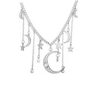 IMIKEYA Collana donna catena clavicola con ciondolo stella e luna, design delicato acciaio e zirconi, per regalo e uso quotidiano