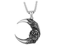 IMIKEYA Collana uomo inossidabile con ciondolo luna e rosa, gioielli maschili unici per uso quotidiano e feste