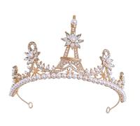 IMIKEYA Copricapo da sposa vintage con perle e acqua cristallina, compatto, dorato, per decorazione di capelli, per matrimoni, feste e sessioni fotografiche, accessorio leggero ed elegante per