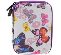 IMIKEYA Custodia per fotocamera 15 scomparti Borsa portatile da viaggio con cerniera viola borsa per fotocamera stampa a farfalla bianca e piccolo organizer per accessori