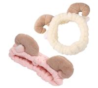 IMIKEYA Fasce elastiche per il viso in peluche per il trucco e la pulizia del viso morbide con design a corna di pecora, accessori comodi per le donne rosa e beige