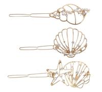 IMIKEYA Forcine in metallo a forma di conchiglia e perle, set di 3 pezzi, modello traforato, a forma di ventaglio stella marina e chiocciola per donna accessori per capelli per feste e feste