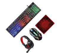 IMIKEYA Kit tastiera e mouse da gioco Cuffie e tappetino cablato retroilluminato compatibile PC e portatile, adatto per ufficio e gioco, design ergonomico e superficie
