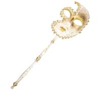 IMIKEYA Maschera Veneziana Oro su Bastone in Plastico Elegante e Resistente per Feste di Halloween e Mascherate con Stile Chic e Delicato