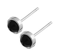 IMIKEYA Orecchini in argento S925 Agata Nera Rotonda Orecchini a bottone per donna e ragazza gioielli leggeri e moderni per feste e uso quotidiano 1 paio