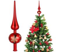 IMIKEYA Ornamento per punta dell'albero di Natale rosso stella decorativa natalizia in plastica, 1 pezzo, adatto per decorazioni festive casa ufficio e commercio