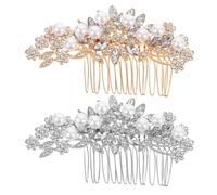 IMIKEYA Pettine da sposa 2 pezzi con fiori e perle sintetiche, pettine da sposa in lega metallica, copricapo laterale per matrimonio, accessori leggeri ed eleganti per raccolta nuziale