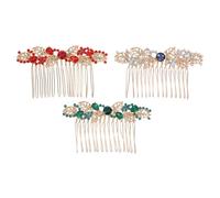 IMIKEYA Pettini laterali in metallo da donna 3 pezzi con cristalli bianchi rossi e verdi - accessori decorativi vintage per intrecciare e cardare capelli, matrimoni ed eventi regali