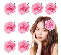 IMIKEYA Pinzette per capelli con fiore rosa realistico, in tessuto, 9 pezzi, accessori vintage da donna, ideali per matrimoni, feste e San Valentino