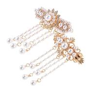 IMIKEYA Pinzette per capelli vintage piccole molle, nappe di perle sintetiche e fiori di gemme finte, accessorio cinese per acconciature quotidiane e feste, set di 2 pezzi