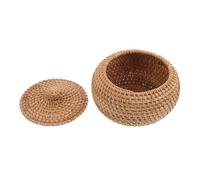 IMIKEYA Scatola rotonda in rattan con coperchio cestino piccolo tessuto a mano per organizzazione di scrivania, portaoggetti multiuso per pane cancelleria e accessori organizer compatto per cucina e