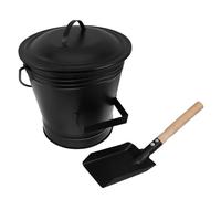 IMIKEYA Secchio per ceneri in metallo ignifugo con coperchio ermetico e pala ergonomica, set 2 pezzi per camino e stufa a legna, resistente al calore, trasporto sicuro per la pulizia