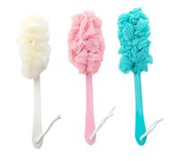 IMIKEYA Spazzola da bagno con manico lungo, set di 3 pezzi, blu rosa e beige, spazzola per il corpo con setole morbide per la doccia, pulizia profonda ed efficace esfoliazione