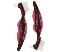 IMIKEYA Spazzolino per Dentiere a Doppia Testina 2 Pezzi Setole Dure e Morbide Spazzolino per la Pulizia delle Protesi Portatile Impugnatura Ergonomica per L’Igiene Orale degli Anziani