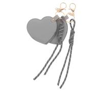 IMIKEYA Specchio compatto per il trucco a forma di cuore 2 pezzi Mini specchio portatile con custodia in pelle sintetica grigia, regolazione girevole a 360° per viaggi e ritocchi rapidi