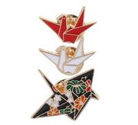 IMIKEYA Spilla creativa in lega con motivo a gru rosso, bianco, nera, divertente, originale, per abbigliamento, accessorio unisex per feste e diario