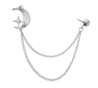 IMIKEYA Spilla vintage con catena e nappa di cristallo per bavero unisex con motivo stella e luna argento accessorio elegante per abiti e sciarpe, 11.50X2.30X2.00CM, Alloy, strass