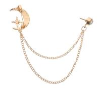 IMIKEYA Spilla vintage con catena e nappa di cristallo per bavero unisex con motivo stella e luna argento accessorio elegante per abiti e sciarpe, 11.50X2.30X2.00CM, Alloy, strass